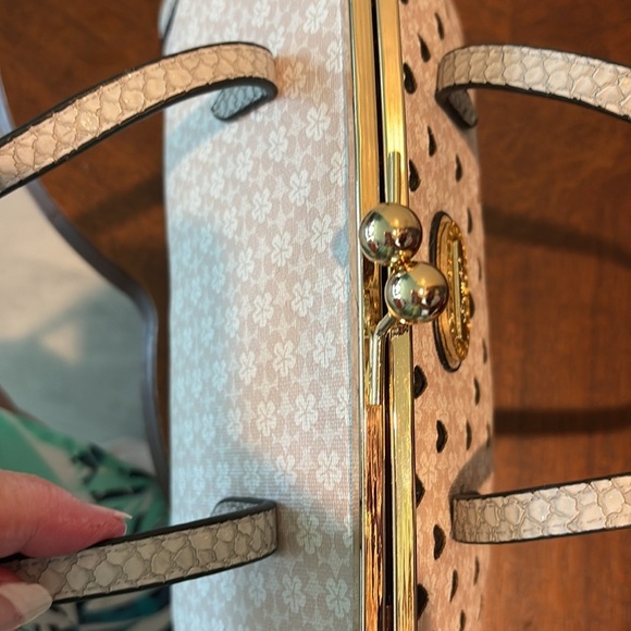 Brangio Satchel Italian leather cut out hearts/rhinestones below gray cream 
NWO - Picture 15 of 17